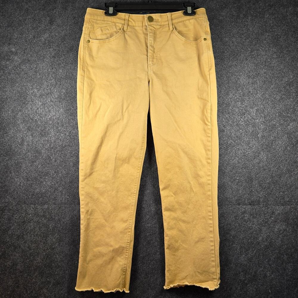 Democracy Ab Solution Cropped Pants Sz 8 Tan Gold Raw Hem Great Details!